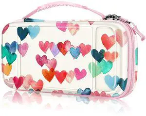 Fintie Carrying Case for Nintendo Switch Lite 2019, [Shockproof] Hard Shell Protective Cover Travel Bag with Game Card & Micro SD Card Slots for Switch Lite Console & Accessories, Raining Hearts