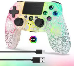 DYONDER Wireless Controller for PS4, Wireless Remote Gamepad with Unique Cracked Design/Dual Vibration/6-Axis Motion Sensor/Audio Function, Game Controller Widely Compatible with PS4/PC(White)