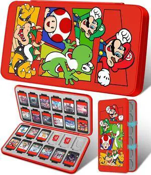 Xinocy for Nintendo Switch Game Case with 24 Game Holder Slots and 24 SD Micro Card Slots for Nintendo Switch/Lite/OLED,Cute Cartoon Games Cartridge Cases for Boys Kids Girls Kawaii Storage Box, long