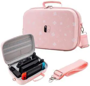 Flyekist Carrying Case for Nintendo Switch/OLED Model,Deluxe Portable Travel Messenger Bag fit Switch Console & Full Set Game Accessories with Mesh Pocket,18 Games & Removable Shoulder Strap