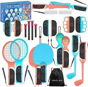 2025 Nintendo Switch 2 Sports Accessories Bundle - HLRAO 23 in 1 Family Accessories Kit for Nintendo Switch 2 Sports Games:Tennis Rackets,Sword Grips,Golf Clubs,Wrist Dance Bands & Leg Strap etc