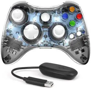 PAWHITS Wireless Xbox 360 Controller with Cool LED, Compatible with Microsoft Xbox 360 & PC (Windows 11/10/8/7), Upgraded Joystick & Dual Vibration Gamepad with Receiver (Black)