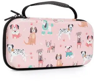 Lalumix Nintendo Switch Case OLED Model 2021, Nintendo Switch Case 2017 for Kids Boy Girls-Travel Bag Storage Hard Cover with 16 Game Card Slot for Switch Console Joy-Con & Accessories, Pink Dog
