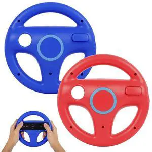 GEEKLIN Steering Wheel for Wii Controller, 2 pcs Red Blue Racing Wheel Compatible with Mario Kart, Game Controller wheel for Nintendo Wii Remote Game [nintendo_wii_u]