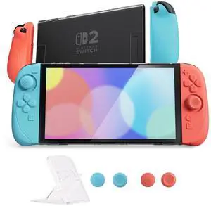 PlayVital Ranger Protective Case for Nintendo Switch 2 with Stand | Ergonomic Anti-Slip Silicone Grips, Dockable Hard Shell, 4 Thumbstick Caps | Quick-Release-Joycon Full-Body Cover, Blue & Orange