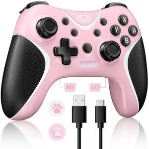 Wireless Switch Controllers Pink,Nintendo Switch Controller for Nintendo Switch/Lite/OLED /Switch 2/Windows PC with Programmable/Vibration/Turbo Funtion,Switch Pro Controller Gamepad with 2 Thumb Caps