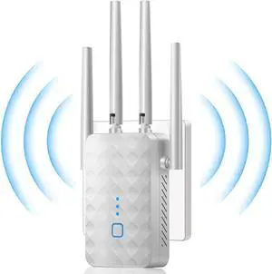 WiFi Extender Signal Booster for Home - 1200Mbps Dual Band, Covers 12850 Sq Ft & 108 Devices, Long Range Internet Booster with Ethernet Port, White