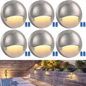 LEONLITE LED Low Voltage Deck Lights, 170LM 4.09inch Landscape Step Railing Fence Light, 12-36V AC/DC, Die-cast Aluminum Housing & Frosted Glass Lens, UL Listed Cord, Satin Nickel, 3000K, 6 Pack