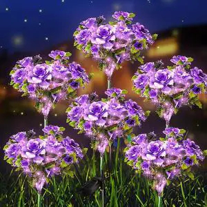 Neporal Solar Flowers Outdoor Waterproof IP65, 7-Stems Purple Carnation Solar Lights Outdoor Garden Decorative, Bigger Panel for Outdoor Garden, Yard, Patio, Outdoor Decoration, 6PK