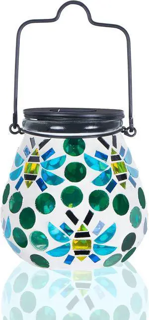 Afirst Mosaic Outdoor Lanterns - Glass Solar Hanging Lights Bee Hollow Out Waterproof Outdoor Decorative for Garden, Patio, Holiday Party Outdoor Decoration