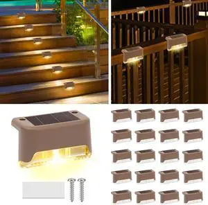 20 Pack Solar Stair Lights Outdoor Mini Waterproof LED Fence Lamp Outside Security and Decor Lighting for Step, Deck, Railing, Patio, Pool, Balcony, Retaining Wall, Patio, No Drill Instal (Warm White)