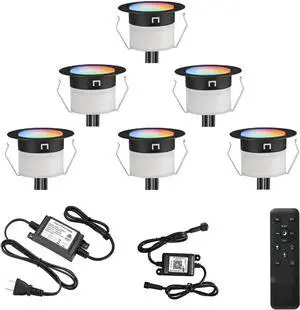 FVTLED LED Deck Lights Kit, 6pcs 1.22 WiFi Smart Phone Control Low Voltage Recessed RGBW Deck Lighting Waterproof Outdoor Yard Path Stair Decor, Black