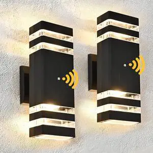 Dusk to Dawn Sensor Outdoor Wall Light, 2 Pack Waterproof Wall Sconce, Black Exterior Up and Down Light Fixtures for Porch Patio Hallway Corridor Garage