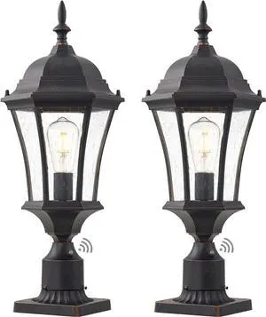 Dusk to Dawn Post Light, 24" High Outdoor Lamp Post Light Fixture with Pier Mount for Porch, Large Exterior Waterproof Post Lantern with Seeded Glass, 2 Pack, LMMS4610-M-2P