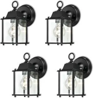 WISBEAM 4 Packs Outdoor Wall Lantern, Black Exterior Waterproof Wall Sconce for House, Aluminum Housing Plus Glass, Wet Location Rated, ETL Qualified, Bulbs Not Included