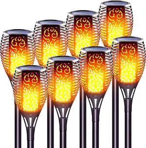Large Size Solar Torch Light with Flickering Flame, Realistic Fire Effect Garden Lights Outdoor, IP65 Waterproof Tiki Torches for Patio, Pathway, Auto On/Off - Landscape Lighting (8 Pack)