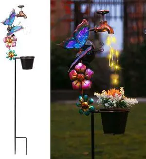 Afirst Solar Outdoor Lights Decorative - Solar Decorative Butterfly Lights Faucet Shaped Twinkling Light Garden Stake Decorations for Pathway Lawn Patio Courtyard Backyard