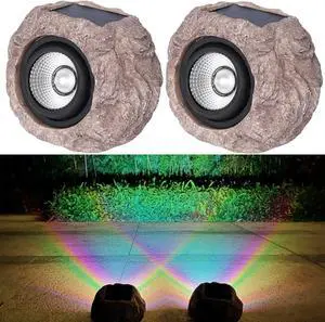 Solar Rock Lights Outdoor Waterproof, 2 Pack LED Colored Garden Landscape Light, Stone Statue Bright Solar Spot Light for Path, Yard, Patio, Lawn, Porch, Yard Decoration and Lighting