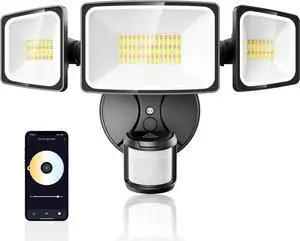 Onforu 65W Smart LED Security Lights Motion Sensor Light Outdoor, 5500LM, 2500K-6500K, APP Control, WiFi Alexa Flood Light Outdoor Motion Detector with Adjustable 3 Head,Black