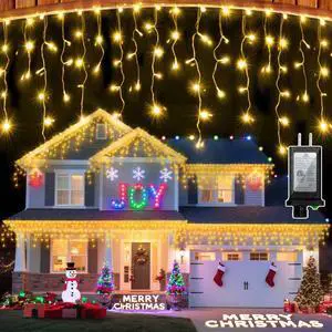 1620 LED 164ft Christmas Icicle Lights Outdoor,8 Modes Fairy Curtain Icicle String Lights with 360 Drops,XKSQ Twinkly Lights Plug in Timer Memory for Holiday Wedding Party (Warm White)