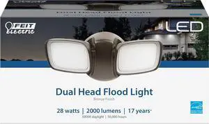 Feit Electric LED Security Outdoor Light, 28W LED Waterproof Flood Light, Adjustable Dual Head, 2000 Lumens, 5000K Daylight, 50,000 Hour Lifespan, Bronze, S9DFL/850/BZ/V1