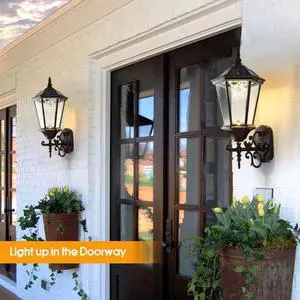 Decorative Solar Wall Light Outdoor Lamp, Waterproof Dusk to Dawn Soalr Wall Lantern, LED Wall Mount Light Fixture, 21 Large, Aluminum Housing Plus Glass, Cool + Warm White(2 Pack)