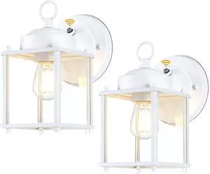 Dusk to Dawn Outdoor Wall Lantern, Exterior Waterproof Sconces Lighting Wall Mount, Front Porch Light, Anti-Rust Metal Outside Light Fixtures with Clear Glass, Matte White, 2-Pack