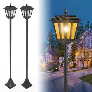 2 Pack 67" Solar Lamp Post Lights, 3000K Outdoor Solar Post Light Waterproof, Pole Light Outdoor Decorative Floor Lamp Vintage for Patio, Garden, Backyard, Pathway, Front/Back Door