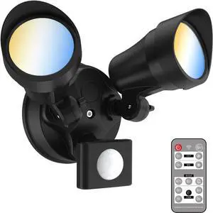 ALUSSO LIGHTING® LED Motion Sensor Flood Lights with Remote, 25W 2000LM BRI & 3000-6500K Adjustable Security Outdoor Lights, IP65, Dusk to Dawn Outside Light for Yard, Garage, Porch (Black)