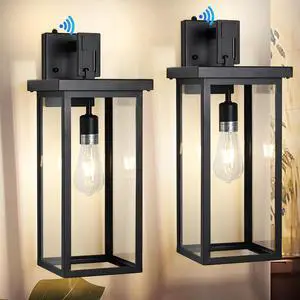 20" Outdoor Dusk to Dawn Lights,Exterior Lighting Fixtures,Large Porch Lights Outdoor Light for House,Garage,Front Door,Black Modern Outside Wall Light with Sensor Waterproof 2 PCS E26 Base