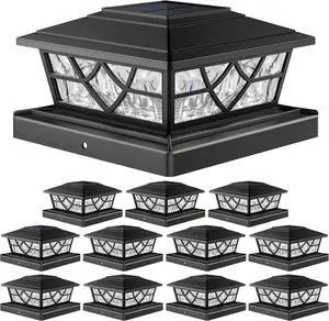 APONUO Deck Post Lights Solar Powered 12 Pack - Solar Fence Post Lights, IP65 Waterproof Auto On/Off, Warm/White Light for 4x4,5x5,6x6 Wood & Vinyl Posts, Fence, Deck, Patio, Yard Decor - Black