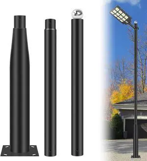 Street Light Pole 10Ft - Metal Solar Lamp Posts for Outdoor Light, Adjustable Metal Street Courtyard Porch Exterior Patio Flag Lighting Fixtures
