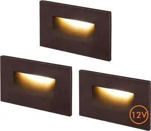 CLOUDY BAY 12V Low Voltage 3 Color Indoor and Outdoor LED Step Light,3000K/4000K/5000K,Stair Light,Oil Rubbed Bronze,3 Pack, Wet Location(Low Voltage Transformer is Required)