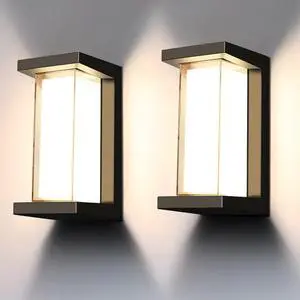 Juyace 18w Outdoor Porch Lights Exterior Lighting Fixtures Wall Mount Rectangular Modern Patio Sconces 1800Lm 3000k Aluminum Black IP65 for Garage House Front Door Entryway (2 Pack)