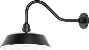 Gama Sonic Solar Barn Light for Outdoors with 14.5 Metal Dome Lamp, Bright 250-Lumen LED, Wall-Mount Gooseneck, Dusk-to-Dawn, Warm White 2700K, Aluminum, Integrated Solar Panels, Waterproof (Black)