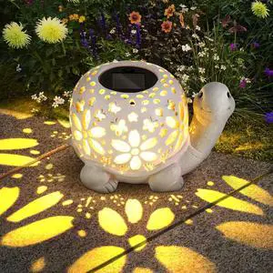 LESES Solar Lantern Lights, Turtle Outdoor Lantern with LED Garden Light, Decorative Lanterns Table Lamp for Patio Yard Garden Decor Outside Clearance Gifts for Birthday Grandma - White