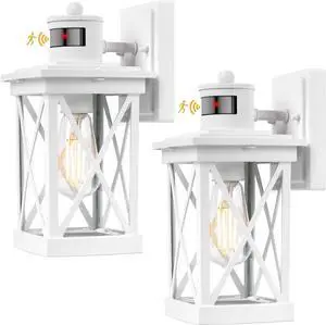Motion Sensor Outdoor Lights Wall Mount, 2 Packs White Dusk to Dawn Waterproof Outside Wall Lights for House, 100% Anti-rust Aluminum Exterior Light Fixtures Wall Lanterns for Porch Garage Patio