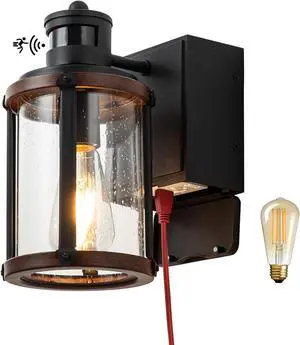 Outdoor Lights with GFCI Outlet, 3 Modes Motion Sensor Porch Lights for House, Dusk to Dawn Exterior Light Fixture Wall Mount, Waterproof Outside Wall Sconce for Garage, Patio(Bulb Included)