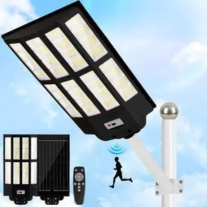 INSDEA 8000W Solar Street Light Motion Sensor, Waterproof Dusk to Dawn LED Security Flood Light, 6500K Solar Lights Outdoor for Outside Garden Yard Path Parking Lot