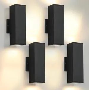 tewei 4 Pack LED Square Up and Down Lights Outdoor Wall Lights, Matte Black Exterior Lighting Fixtures with 7W LED Bulbs, Modern Outdoor Lights for House, Garage, Porch, Doorway