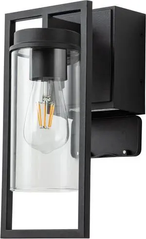 Outdoor Lights with GFCI Outlet, Modern Porch Lights Waterproof, Exterior Light fixture with Outlet plug, Black Wall Sconce Wall Mount with Clear Glass, Outside Patio lights for House, Garage