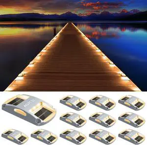 AGPTEK Solar Driveway Lights 12 Pack, Outdoor Deck Dock Marine LED Solar Powered Waterproof Driveway Marker Lights for Warning Step, Sidewalk, Pathway, Garden, Yard (Warm White)