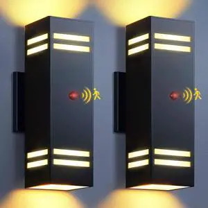 KIZON Motion Sensor Outdoor Lights 2 Pack, Dusk to Dawn Outdoor Wall Lights Black Exterior Lighting Fixtures with E26 Base, Modern Sconce Motion Detector Lights for House Porch