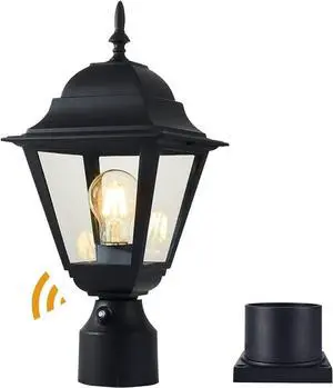 Dusk to Dawn Outdoor Post Light,Waterproof Cast Aluminium Lamp Post Light Fixture,Post Lantern with Pier Mount Base,Matte Black,16.5in,Suitable for Garden,Yard,Driveway,etc
