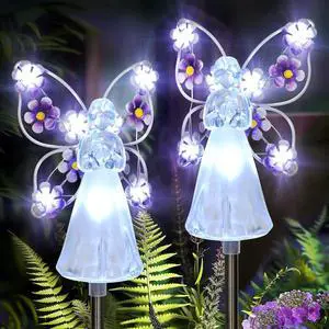 GIGALUMI Solar Angel Garden Stake Lights - 2 Pack Angel Solar Lights Outdoor Garden, Eternal Light Angel with 7 LEDs for Cemetery Grave Decorations, Memorial Gift, Christmas Yard Art, Sympathy Gifts