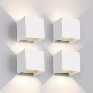 12W 4Pack Outdoor Wall Lights Exterior/Interior,LED White Outdoor Wall Sconces Light Fixtures Modern,IP65 Waterproof Square Aluminum Wall Lamps, Up and Down Lights 4500K Natural Lights