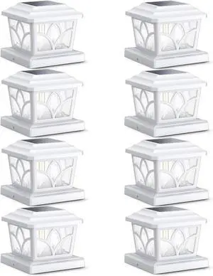 SIEDiNLAR Solar Post Cap Lights Outdoor 4 Modes 40 LEDs Aluminum Glass Deck Post Light for 4x4 5x5 6x6 Vinyl Wooden Posts Fence Patio Decor, Warm White & Cool White Dynamic Lighting White (8 Pack)