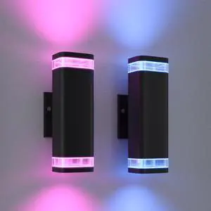 Smart WiFi Outdoor Wall Sconce Lights 2 Pack,Porch Lights RGB Color Changing App Control, Dimmable White Range of 2700K-6500K Up Down Exterior Wall Lights for House,Works with Alexa Google Assistant