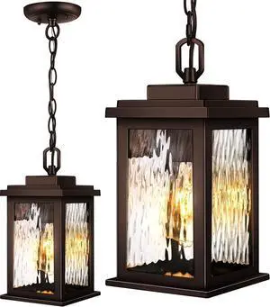 VIANlS Oil Rubbed Bronze Outdoor Pendant Light, 1 Pack Outdoor Chandelier for Porch, Hanging Outside Lights Lantern with Adjustable Chain, Anti-Rust ORB Porch Lights Exterior Ceiling Fixtures