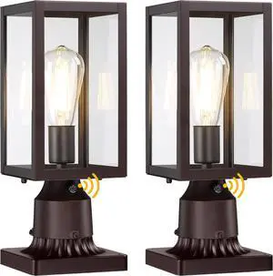 Dusk to Dawn Outdoor Post Lights with Pier Mount Base 2-Pack, Modern Lamp Post Light Fixture Waterproof Pole Lights Outdoor Column Lights Exterior Post Lantern with Clear Glass for Garden Patio, Brown